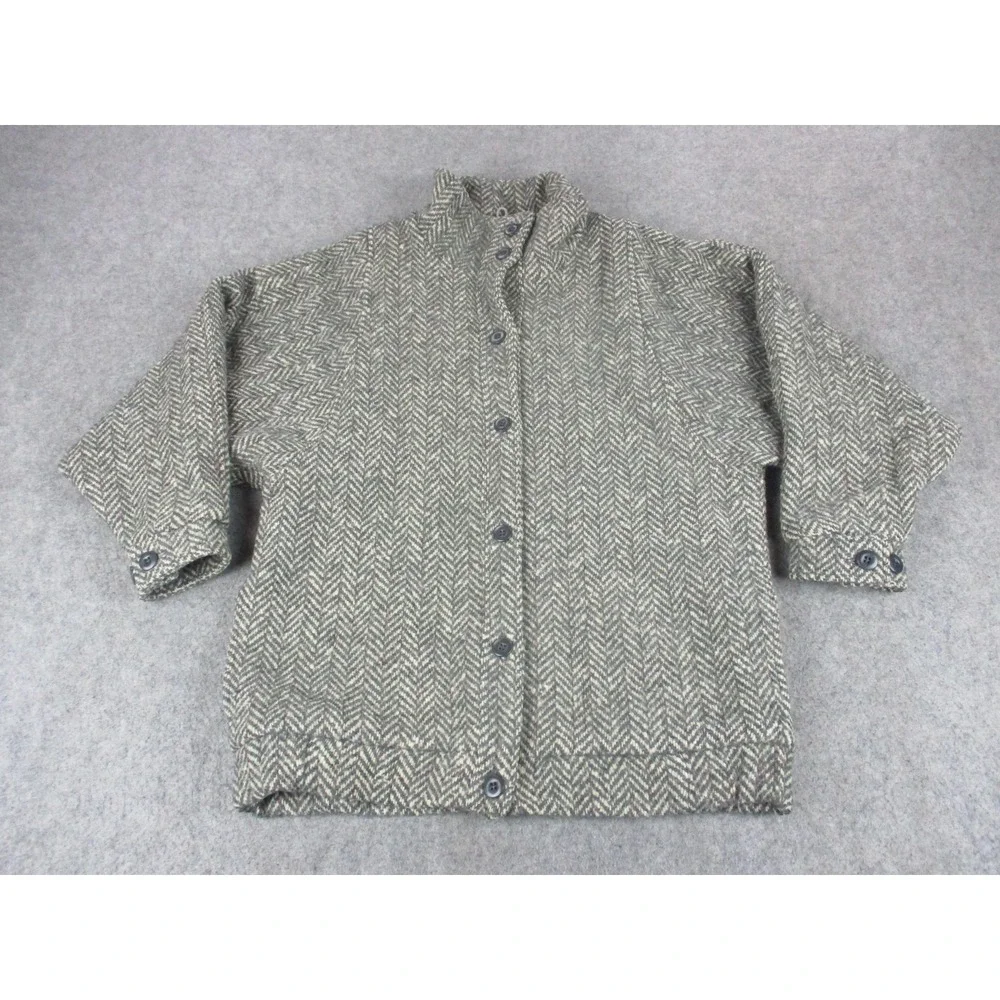 VINTAGE Woolrich Jacket Womens Small Gray Woman Herringbone Tweed Wool Coat 60s